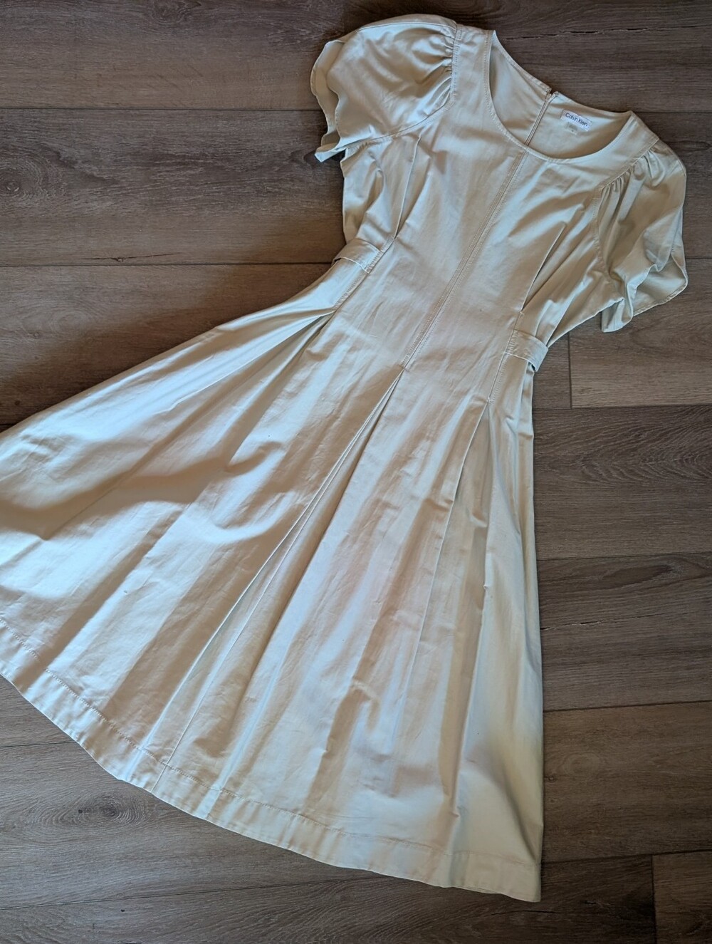 Calvin Klein Cream Midi Fit-and-Flare Dress M